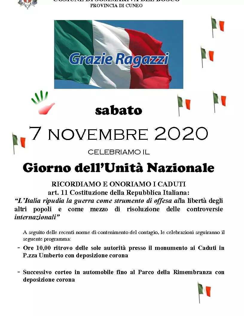 CELEBRAZIONI PER IL GIORNO DELL'UNITA' NAZIONALE