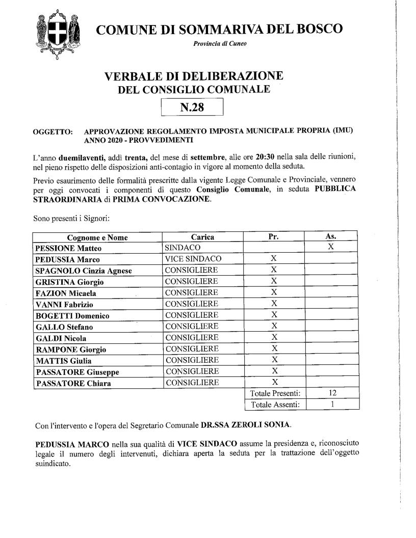 APPROVAZIONE ALIQUOTE IMU ANNO 2020